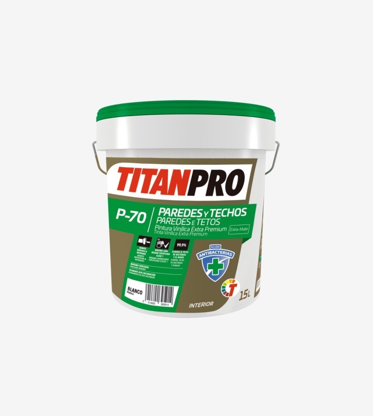 TITANPRO P70 PINTURA VINILICA EXTRA ANTIBACTERIANA BLANCO=BB 4L