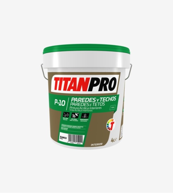 TITANPRO P10 PINTURA ACRILICA  INTERIOR MATE WHITE WB 4L